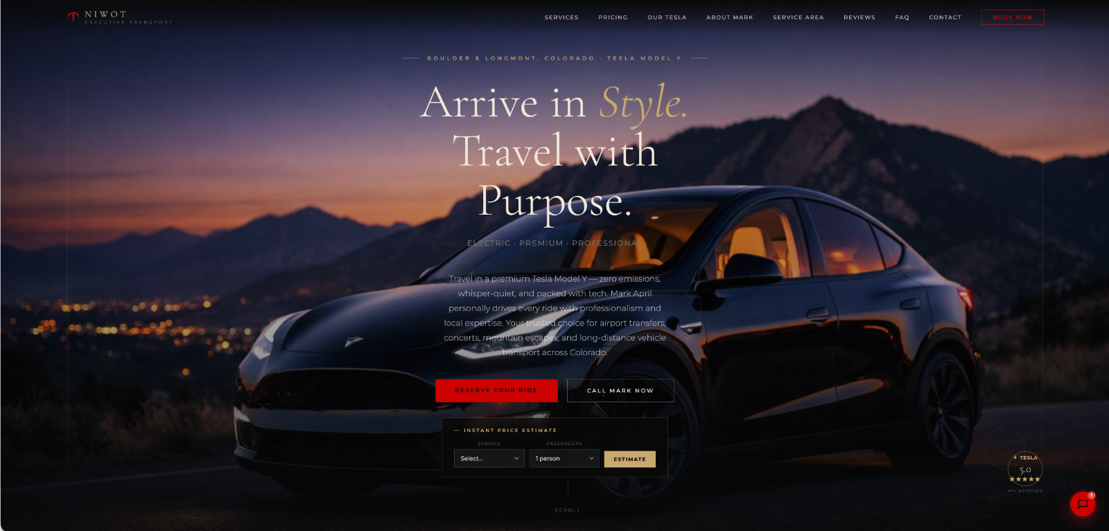 Niwot Executive Transport homepage